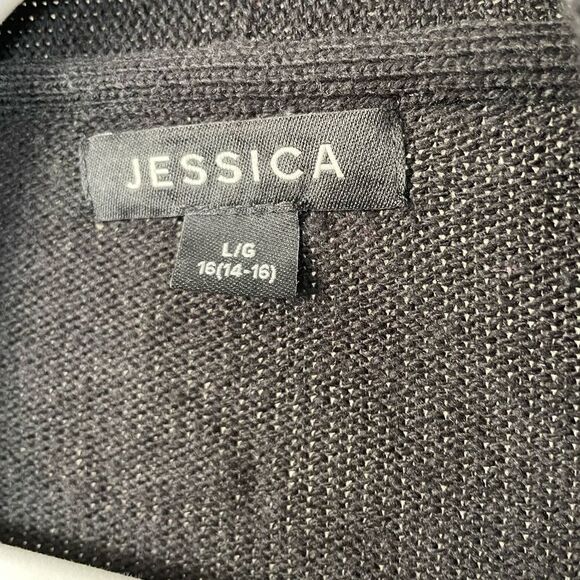 [L] Jessica Black Holiday Cardigan with Creme & Red Fair Isle Snowflake Print - Picture 10 of 10